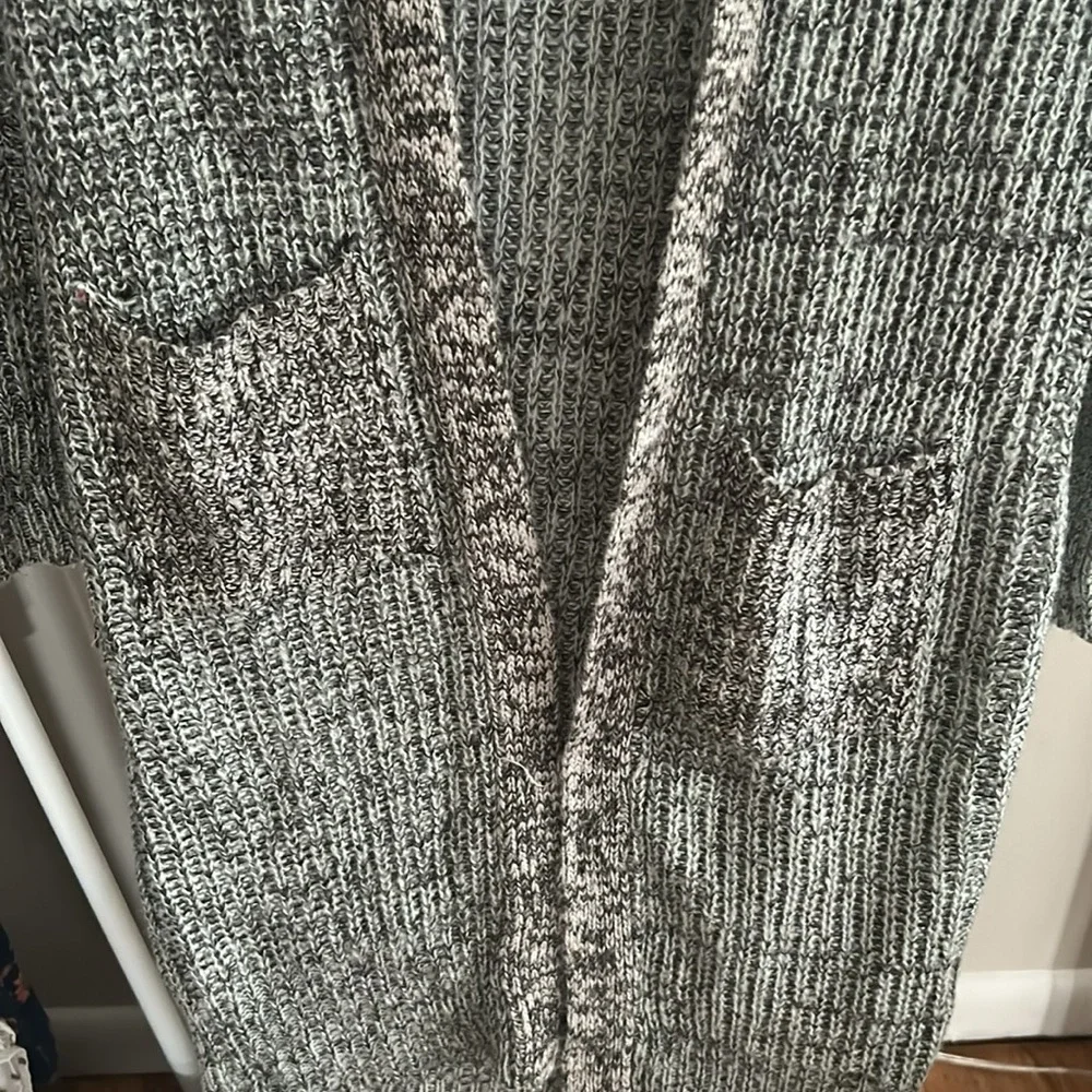 Grey Hooded Cardigan Ashley By 26 International Long Open Front Ribbed Knit - Picture 2 of 3
